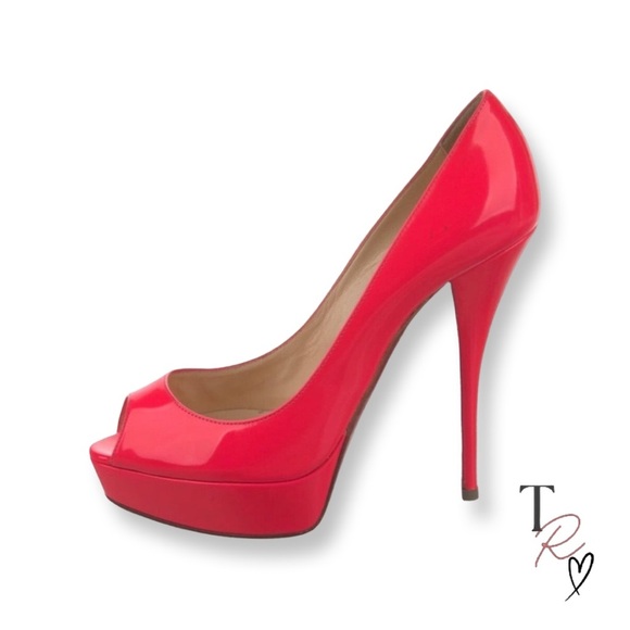 Christian Louboutin Rose Paris Fluo Patent Leather Troca 140 Pink Pumps Size 39 - Picture 1 of 13